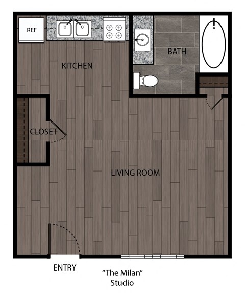 Floor plan for studio, 1 bath, 326 sqft
